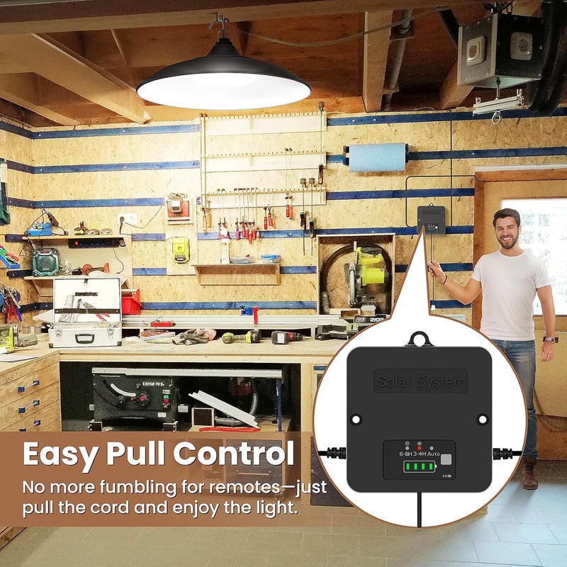 APILAB Solar Shed Light Indoor Outdoor, 2000LM Daytime Available Pendant Light with Pull String, Dusk to Dawn, 3 Lighting Modes Solar Lights Indoor, IP65 Waterproof for Barn, Gazebo, Shop, Garage - Image 2
